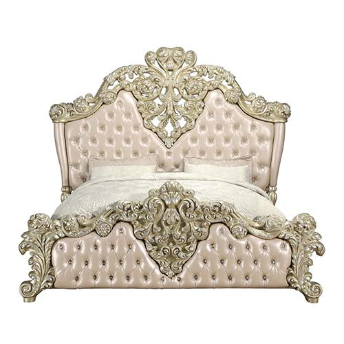 Acme - Vatican EK Bed BD00461EK Synthetic Leather , Light Gold & Champagne Silver Finish