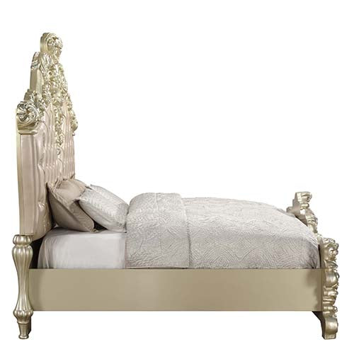 Acme - Vatican EK Bed BD00461EK Synthetic Leather , Light Gold & Champagne Silver Finish