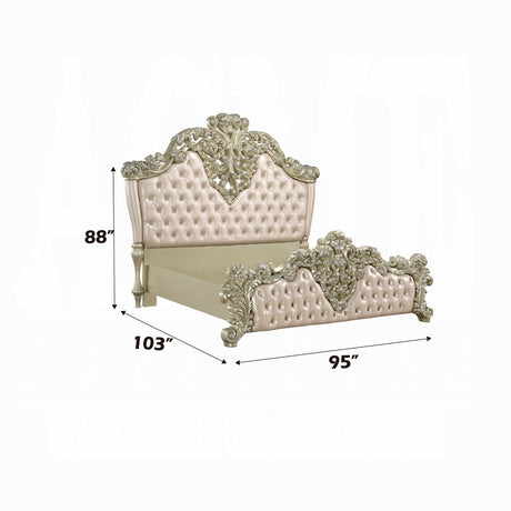 Vatican EK Bed Synthetic Leather , Light Gold & Champagne Silver Finish | Acme - Home Elegance USA