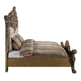 Acme - Constantine EK Bed BD00471EK Synthetic Leather , Light Gold, Brown & Gold Finish