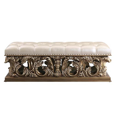 Acme - Constantine Bench BD00476 Light Gold Synthetic Leather , Brown & Gold Finish