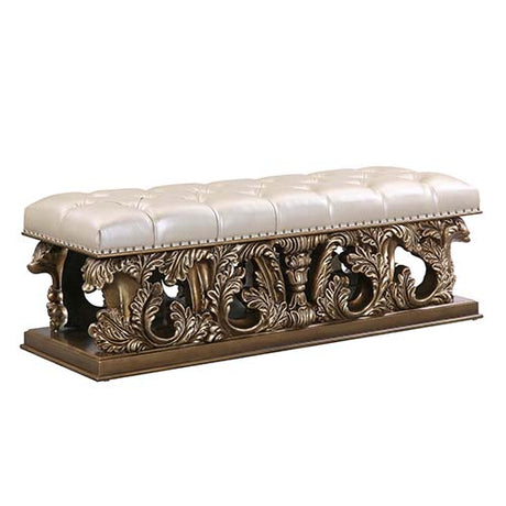 Acme - Constantine Bench BD00476 Light Gold Synthetic Leather , Brown & Gold Finish