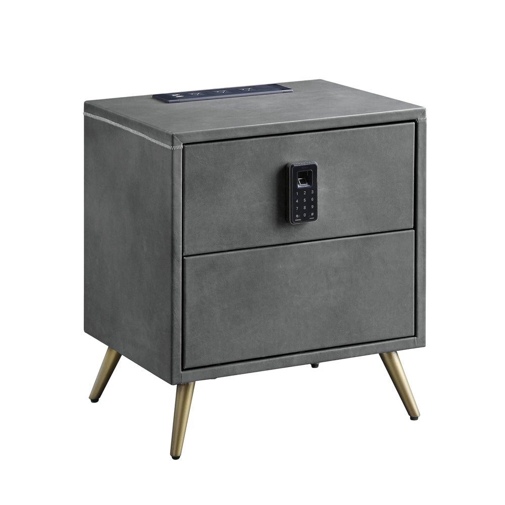 Acme - Doris Nightstand W/USB & Electric Lock BD00556 Gray Top Grain Leather