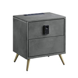 Acme - Doris Nightstand W/USB & Electric Lock BD00556 Gray Top Grain Leather