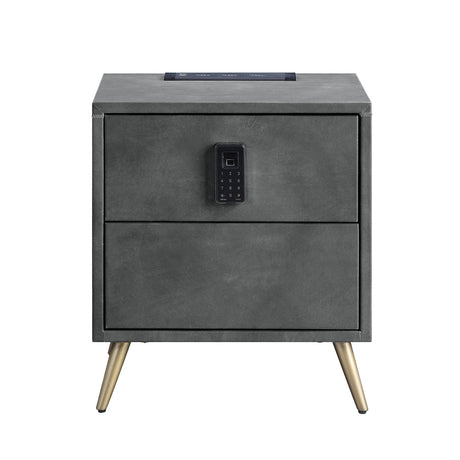 Acme - Doris Nightstand W/USB & Electric Lock BD00556 Gray Top Grain Leather