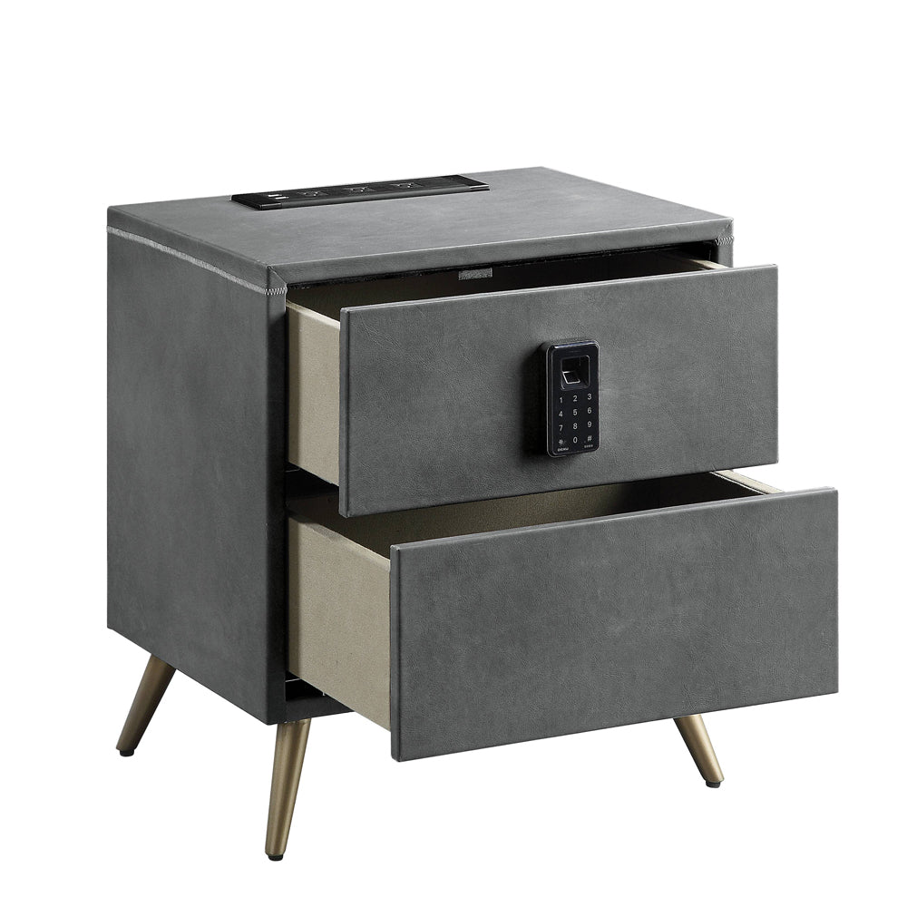 Acme - Doris Nightstand W/USB & Electric Lock BD00556 Gray Top Grain Leather