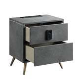 Acme - Doris Nightstand W/USB & Electric Lock BD00556 Gray Top Grain Leather