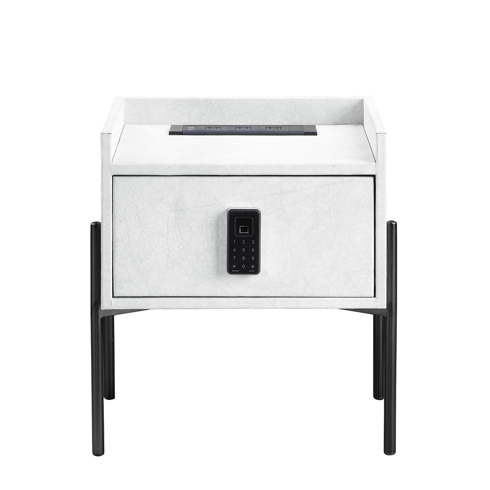 Acme - Metis Nightstand W/USB & Electric Lock BD00557 Vintage White Top Grain Leather