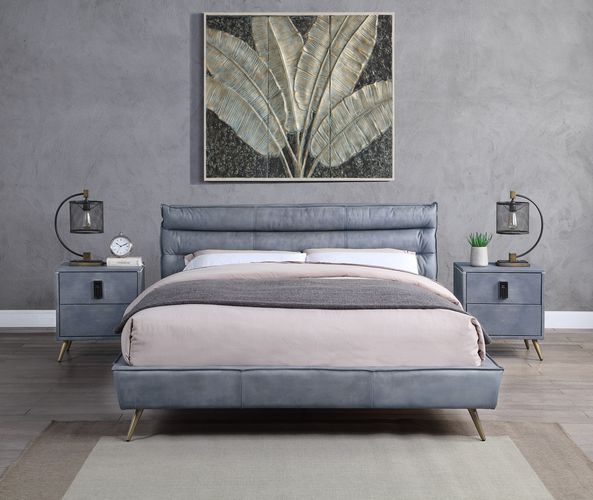 Acme - Doris EK Bed BD00562EK Gray Top Grain Leather