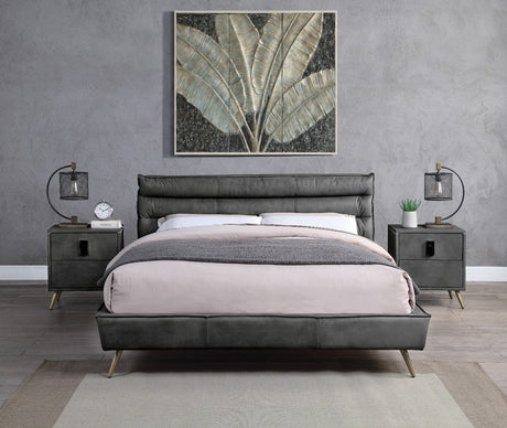 Acme - Doris Queen Bed BD00563Q Gray Top Grain Leather