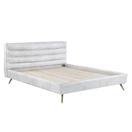 Acme - Doris EK Bed BD00564EK Vintage White Top Grain Leather