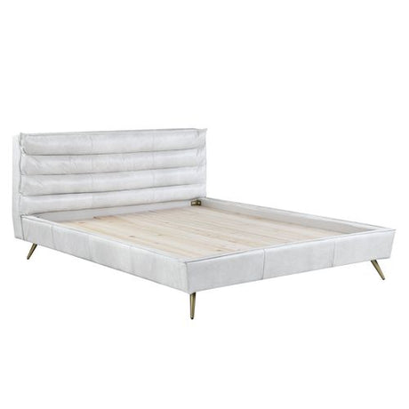 Acme - Doris Queen Bed BD00565Q Vintage White Top Grain Leather