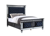 Acme - Varian II EK Bed BD00583EK Mirrored, Dark Navy Blue Velvet & Black & Sliver Finish