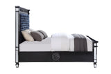 Acme - Varian II EK Bed BD00583EK Mirrored, Dark Navy Blue Velvet & Black & Sliver Finish