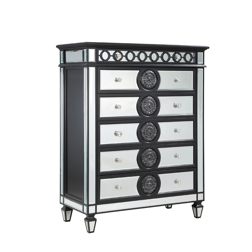 Acme - Varian II Chest BD00588 Mirrored, Black & Sliver Finish