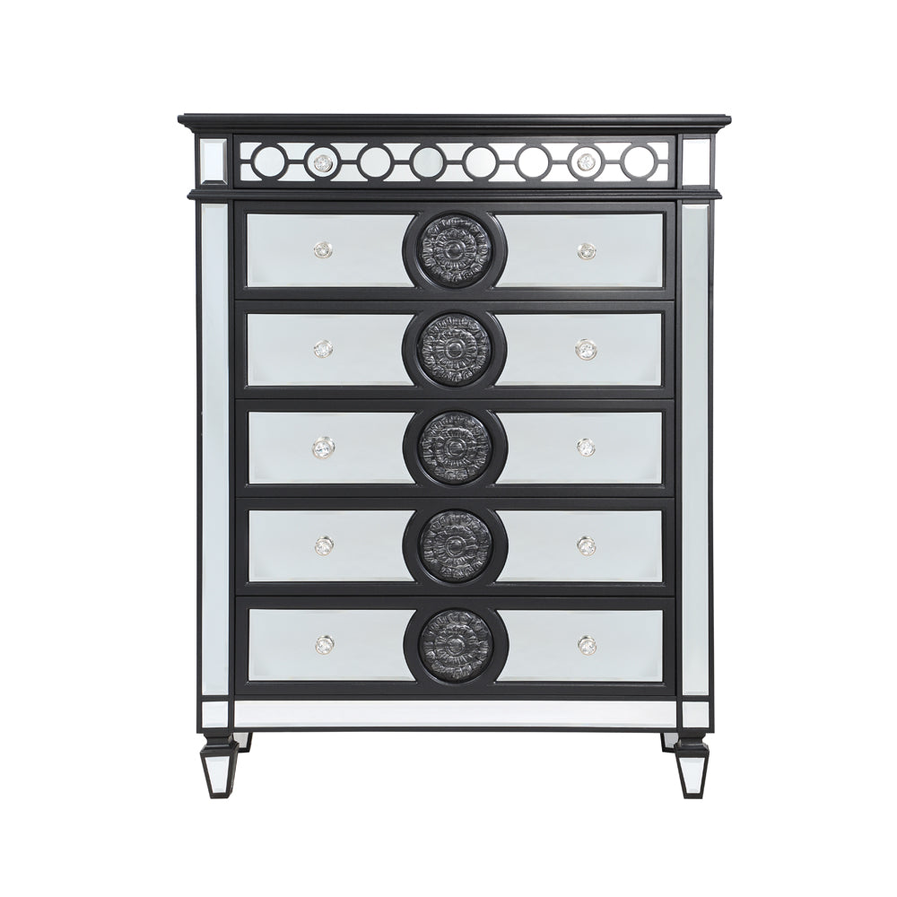 Acme - Varian II Chest BD00588 Mirrored, Black & Sliver Finish