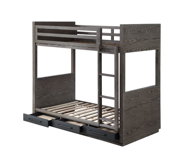 Acme - Estevon Twin/Twin Bunk Bed W/Storage BD00613 Gray Oak Finish
