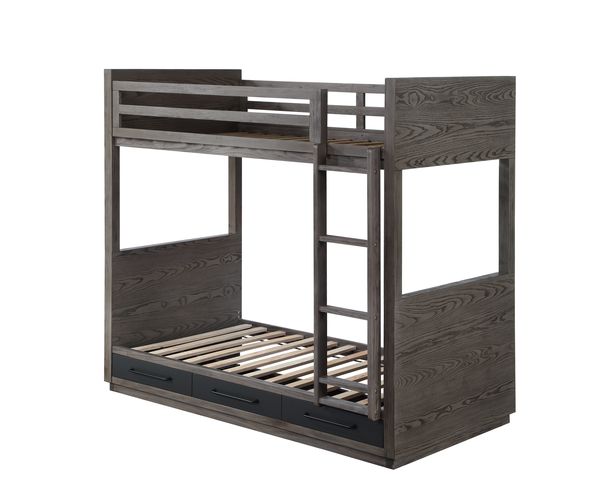 Acme - Estevon Twin/Twin Bunk Bed W/Storage BD00613 Gray Oak Finish