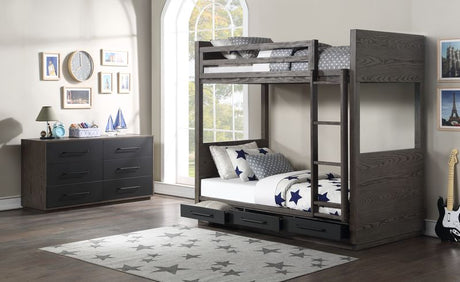 Acme - Estevon Twin/Twin Bunk Bed W/Storage BD00613 Gray Oak Finish