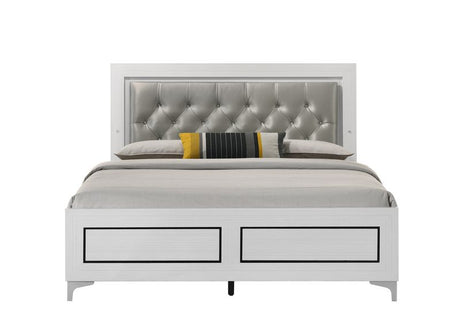 Acme - Casilda Queen Bed W/Led BD00644Q Gray Synthetic Leather & White Finish