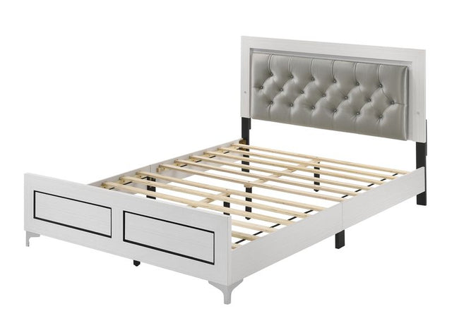 Acme - Casilda Queen Bed W/Led BD00644Q Gray Synthetic Leather & White Finish