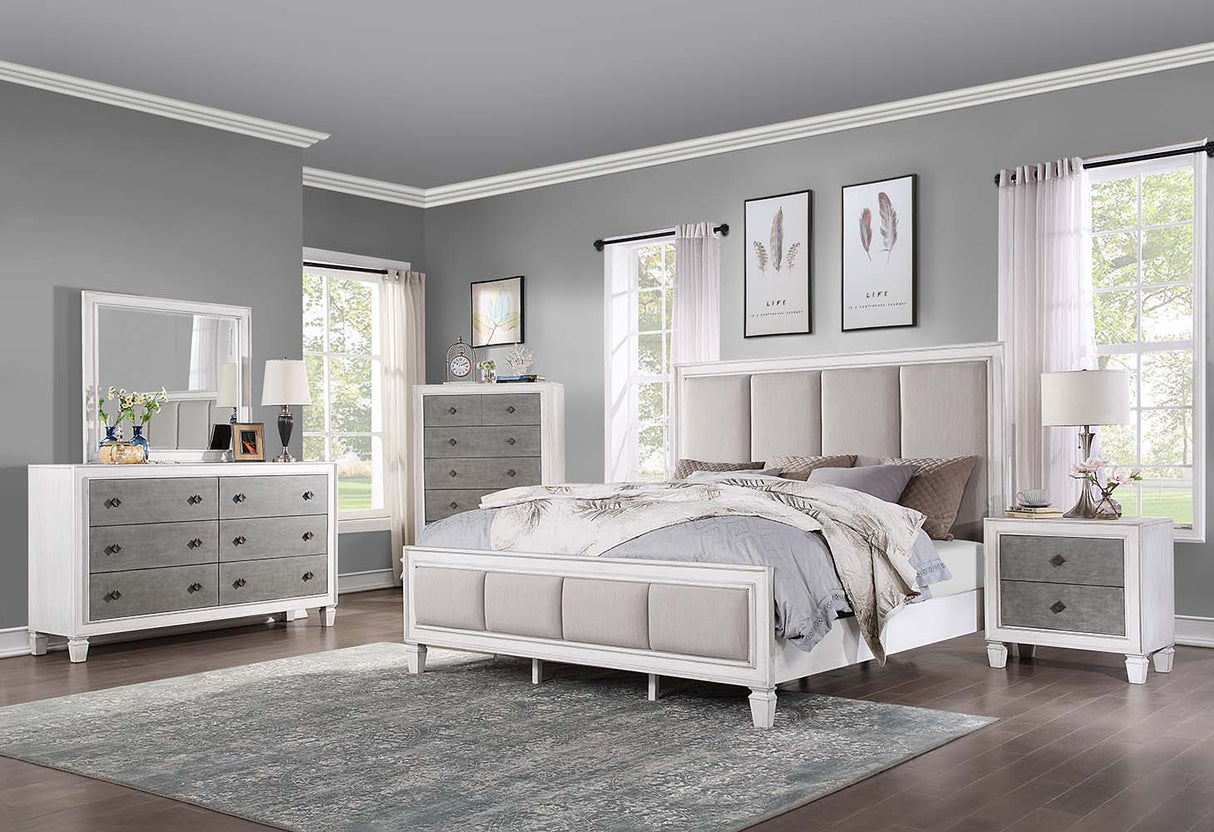 Acme - Katia CK Bed BD00658CK Light Gray Linen, Rustic Gray & Weathered White Finish