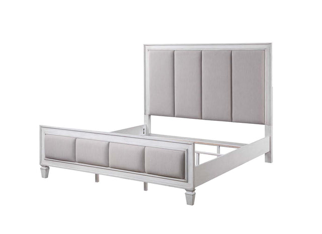 Acme - Katia EK Bed BD00659EK Light Gray Linen, Rustic Gray & Weathered White Finish