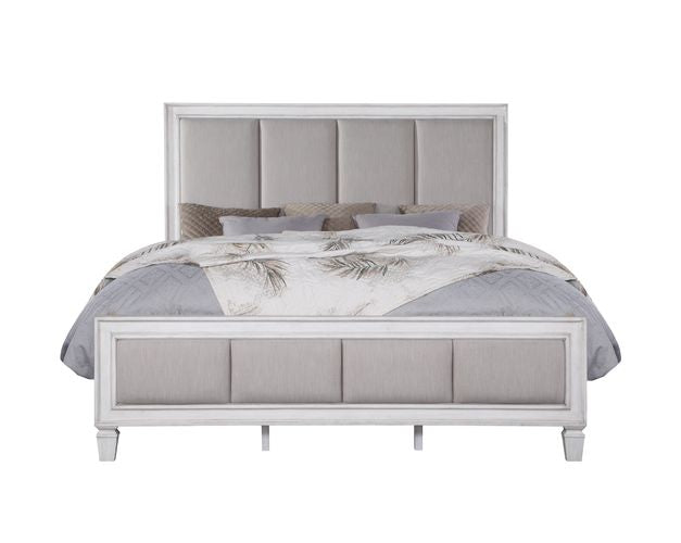 Acme - Katia Queen Bed BD00660Q Light Gray Linen, Rustic Gray & Weathered White Finish