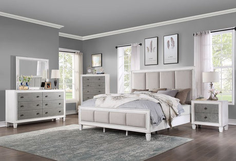 Acme - Katia Queen Bed BD00660Q Light Gray Linen, Rustic Gray & Weathered White Finish