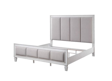 Acme - Katia Queen Bed BD00660Q Light Gray Linen, Rustic Gray & Weathered White Finish