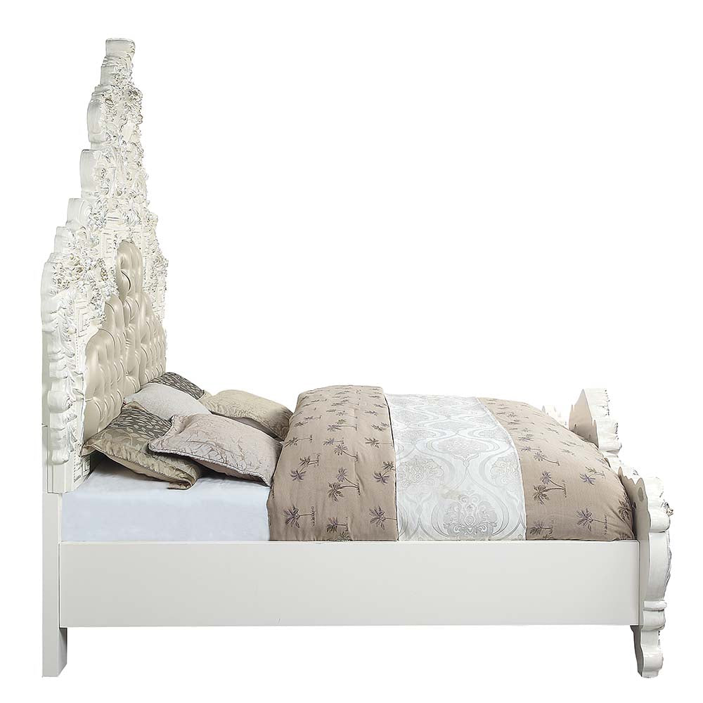 Acme - Vanaheim EK Bed BD00671EK Beige Synthetic Leather & Antique White Finish