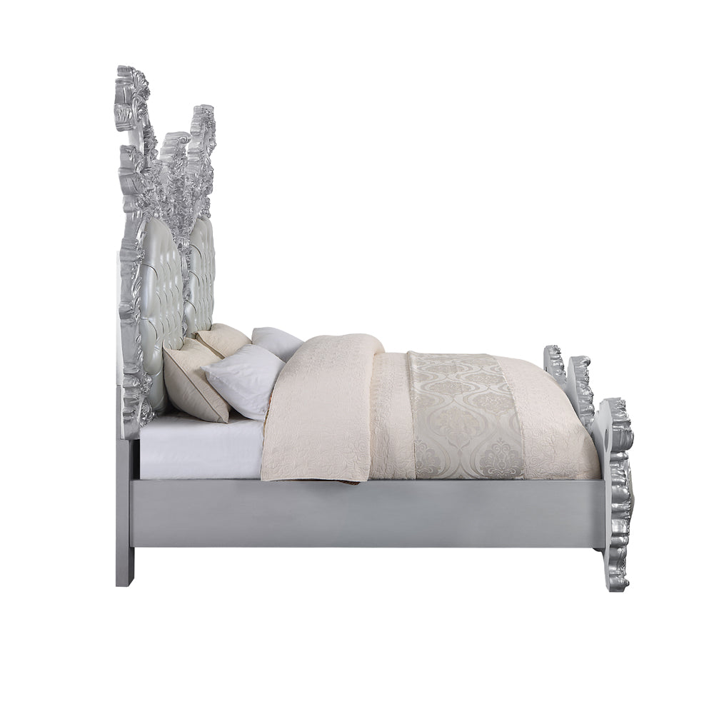 Acme - Valkyrie EK Bed BD00683EK Synthetic Leather & Antique Platinum Finish