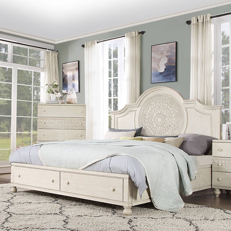 Acme - Roselyne EK Bed BD00694EK Antique White Finish