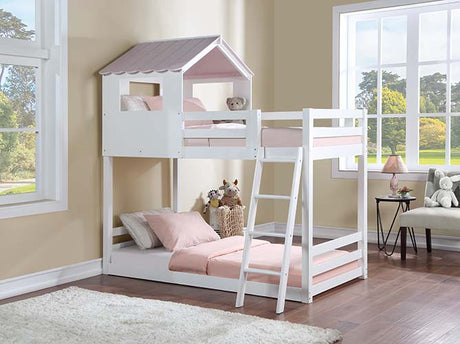 Acme - Solenne Twin/Twin Bunk Bed BD00705 White & Pink Finish