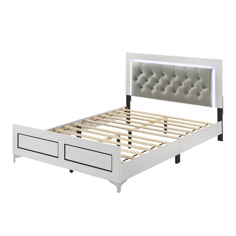 Casilda EK Bed W/Led BD00806EK Gray Synthetic Leather & White Finish | Acme | Home Elegance USA