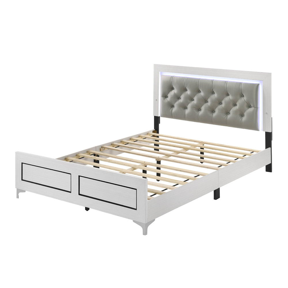 Acme - Casilda EK Bed W/Led BD00806EK Gray Synthetic Leather & White Finish