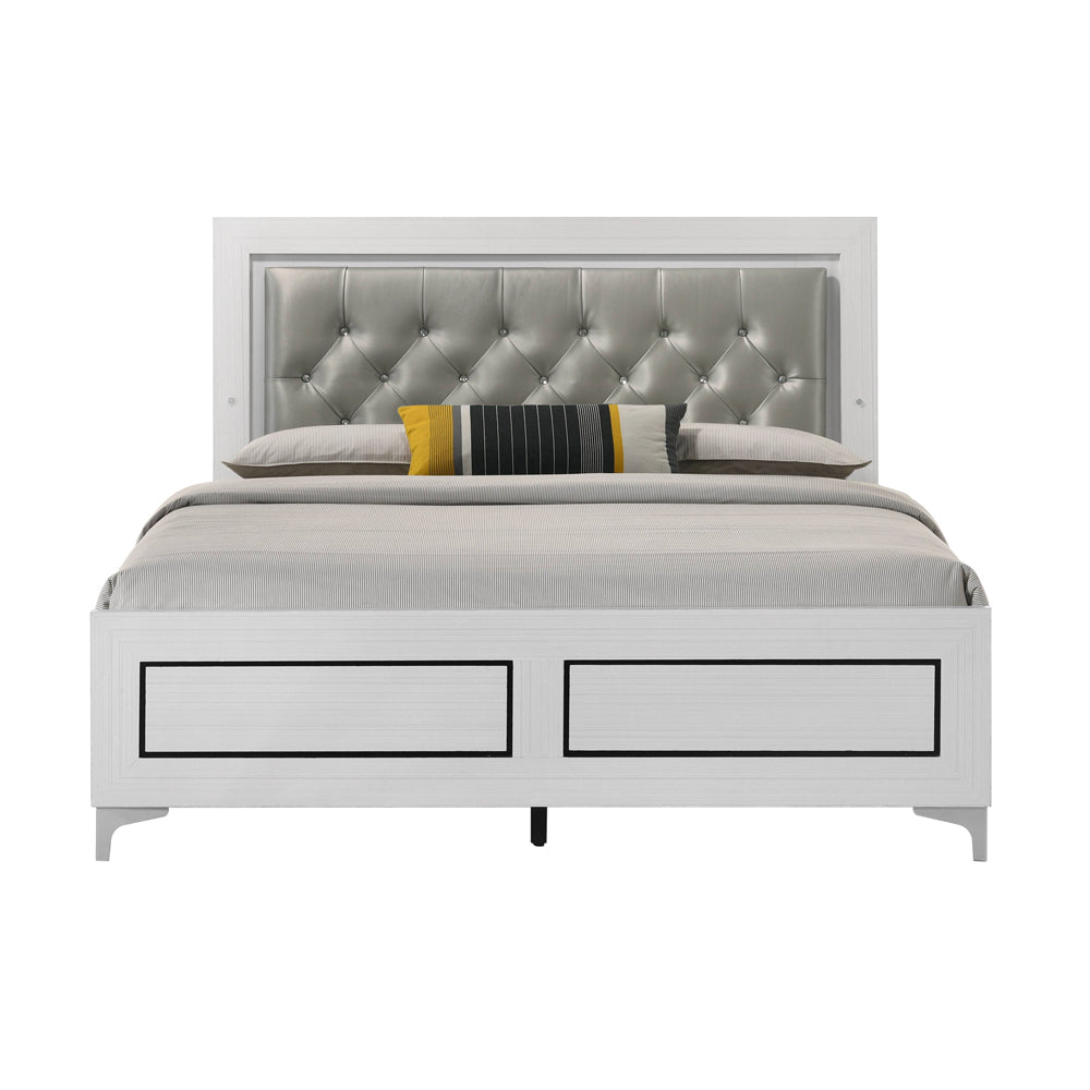 Acme - Casilda EK Bed W/Led BD00806EK Gray Synthetic Leather & White Finish