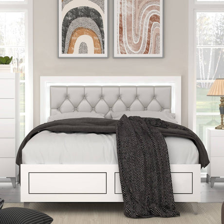 Casilda EK Bed W/Led BD00806EK Gray Synthetic Leather & White Finish | Acme - BD00806EK - Home Elegance USA - 1