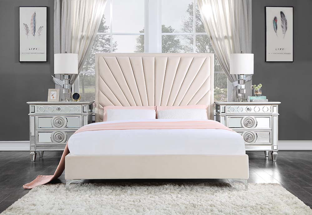 Acme - Faiz Queen Bed BD00957Q Beige Velvet