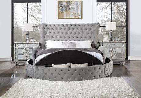 Acme - Gaiva EK Bed W/Storage BD00966EK Gray Velvet