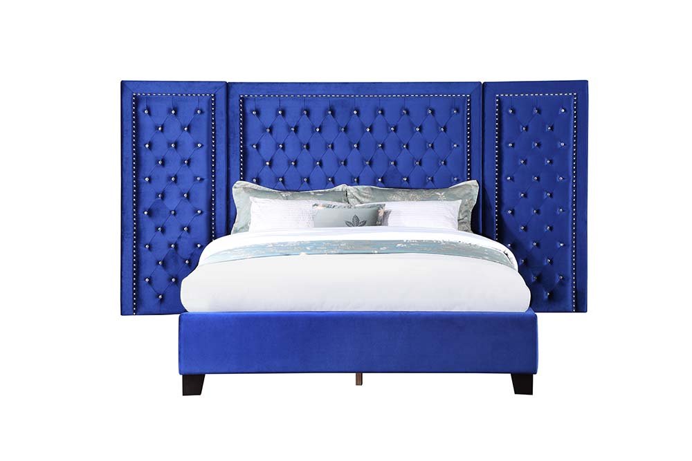 Damazy Queen Bed BD00973Q Blue Velvet | Acme - BD00973Q - Home Elegance USA - 2