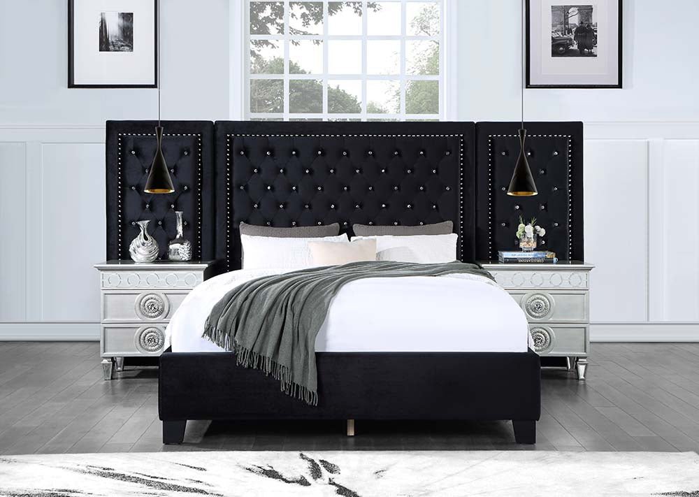 Damazy Queen Bed BD00975Q Black Velvet | Acme - BD00975Q - Home Elegance USA - 1