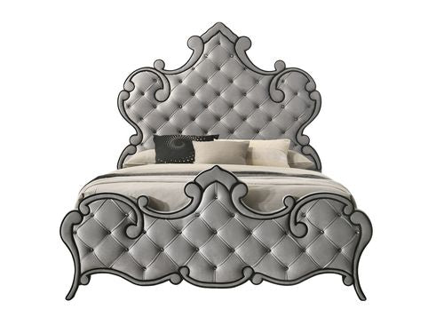 Acme - Perine EK Bed BD01061EK Gray Velvet