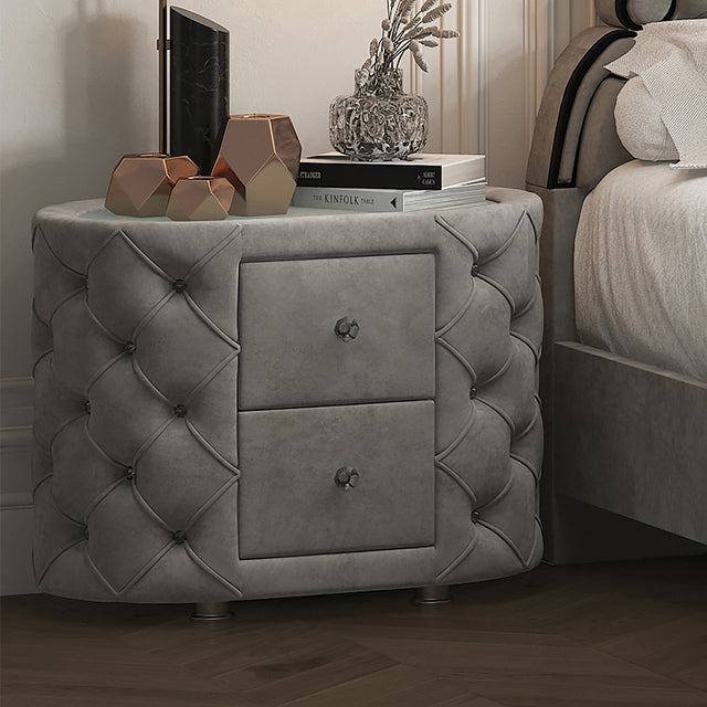 Acme - Perine Nightstand BD01063 Gray Velvet