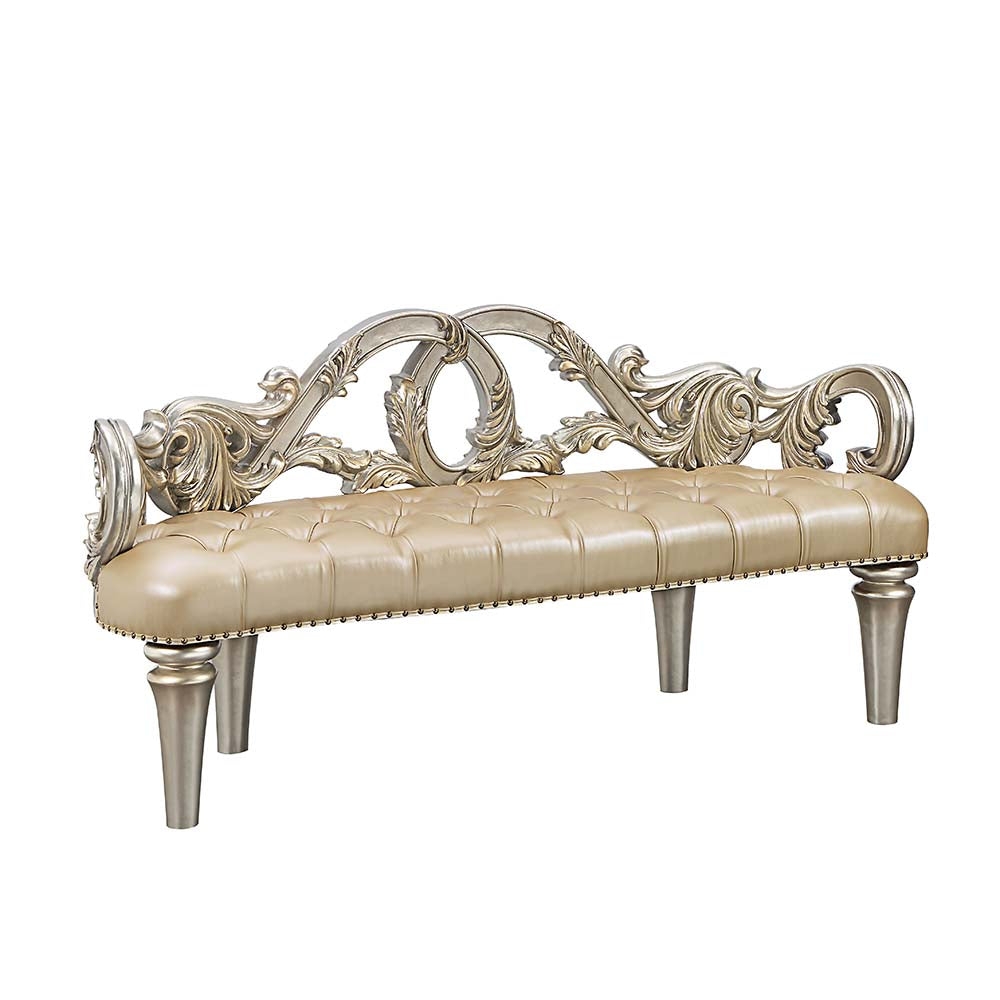 Acme - Danae Bench BD01239 Champagne Synthetic Leather & Gold Finish