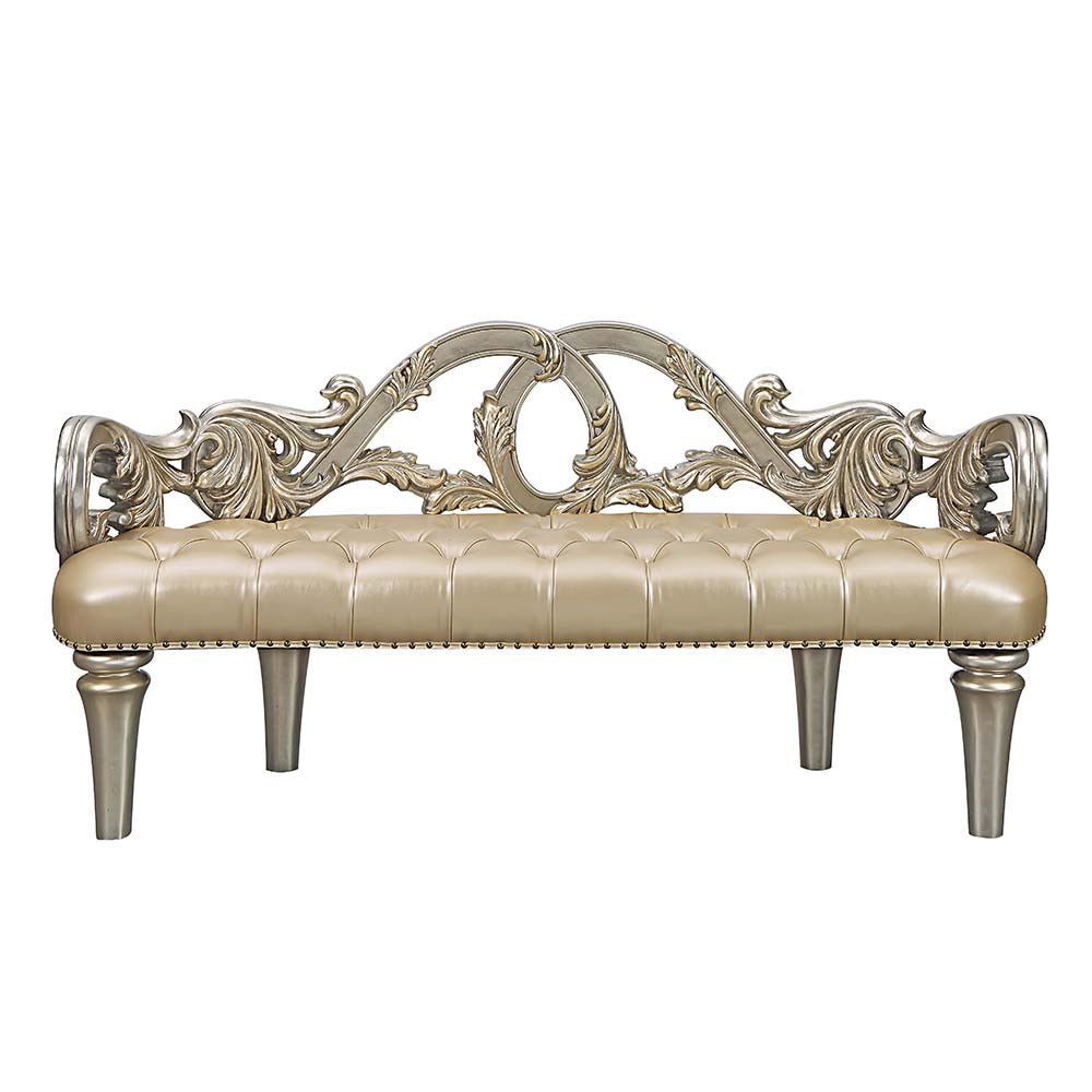 Danae Bench BD01239 Champagne Synthetic Leather & Gold Finish | Acme - BD01239 - Home Elegance USA - 3