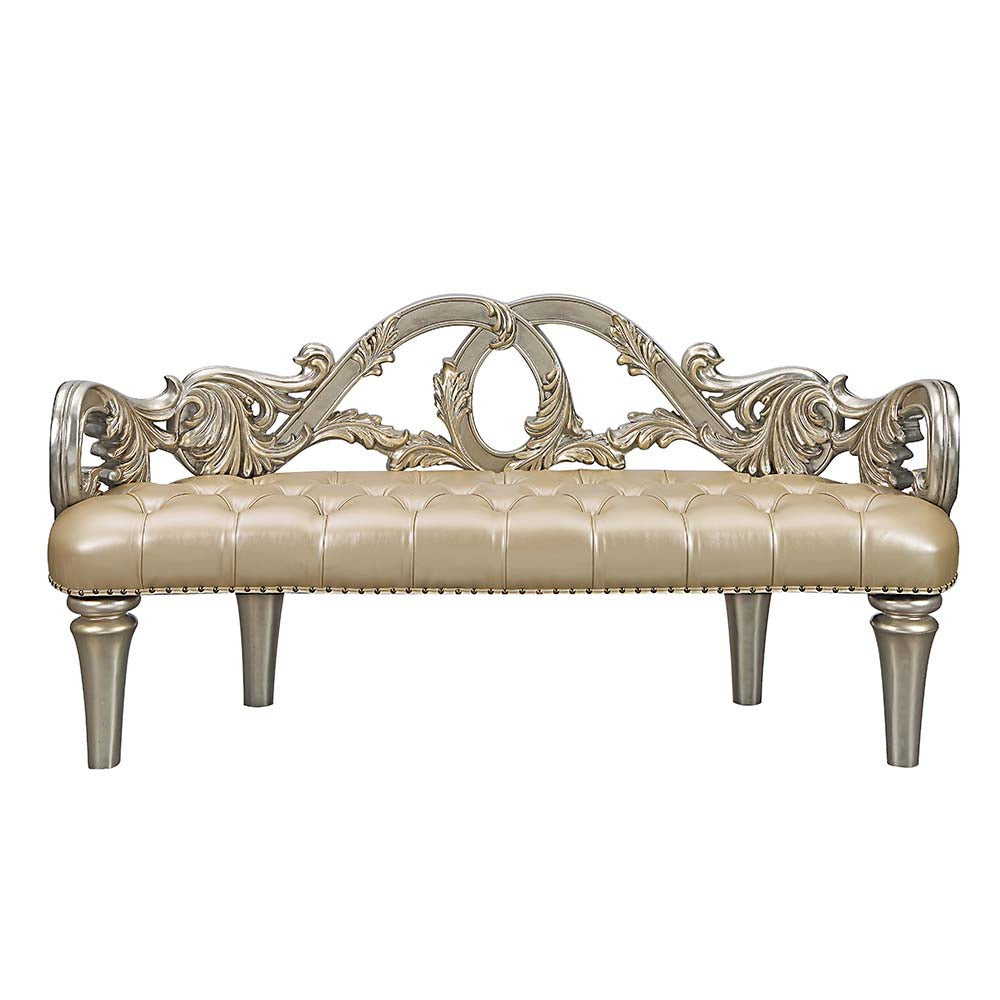 Acme - Danae Bench BD01239 Champagne Synthetic Leather & Gold Finish