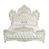 Adara EK Bed BD01248EK Pearl White Synthetic Leather & Antique White Finish | Acme - BD01248EK - Home Elegance USA - 2