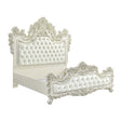 Adara EK Bed BD01248EK Pearl White Synthetic Leather & Antique White Finish | Acme | Home Elegance USA