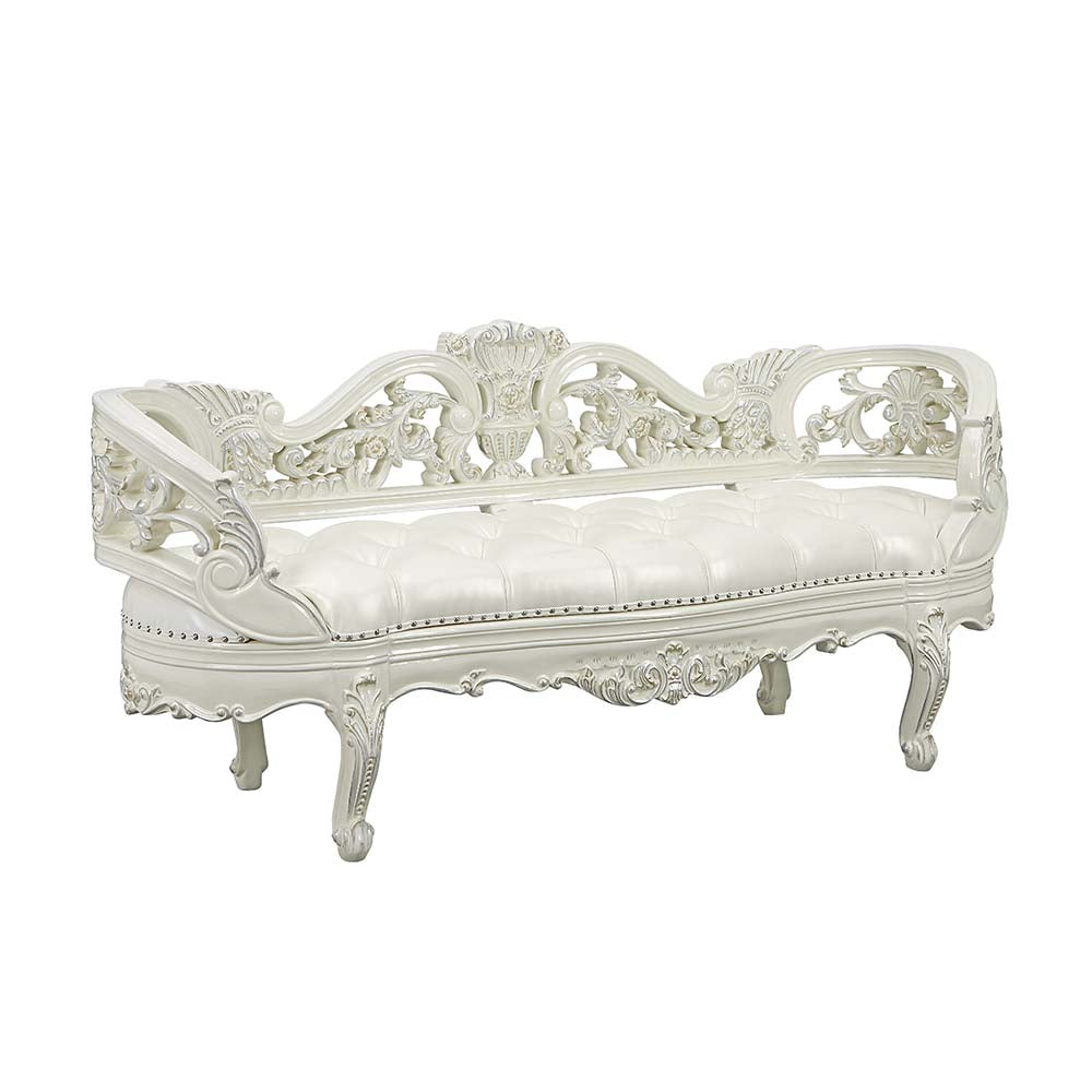 Acme - Adara Bench BD01253 Pearl White Synthetic Leather & Antique White Finish